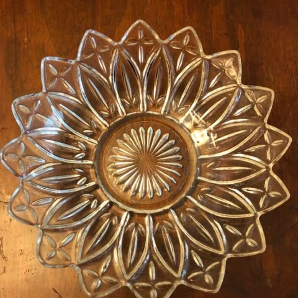 glass fruit bowl and matching plate